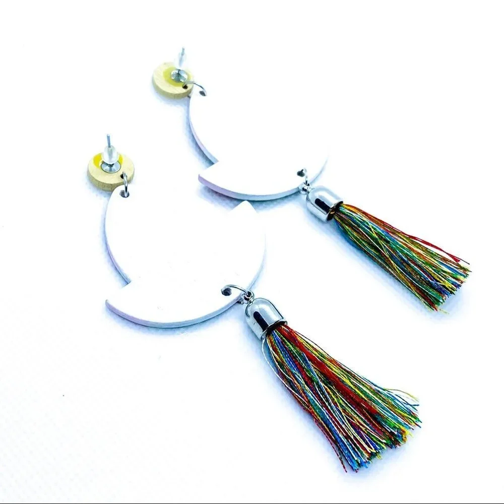 NWT Multicolor Wood & Tassel Earring_4